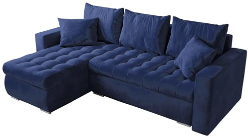 BROMARKT Sofa mit Schlaffunktion und Bettkasten Blau Schlafsofa L Form | Wohnlandschaft Eckcouch Sofa Freistehend Polstercouch Ecksofa Schlafcouch Stauraum 238 cm Breite 4 Sitzer Stoff Kronos