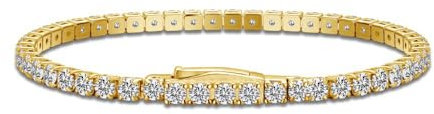 Lllunimon 22K 3Mm Cubic Zirkonia Klassisches Tennis Armband Gold Armbänder für Frauen Mutter Kette Armbänder Schmuck Geschenk Weihnachten Valentinstag Geburtstag für sie,Gold,L