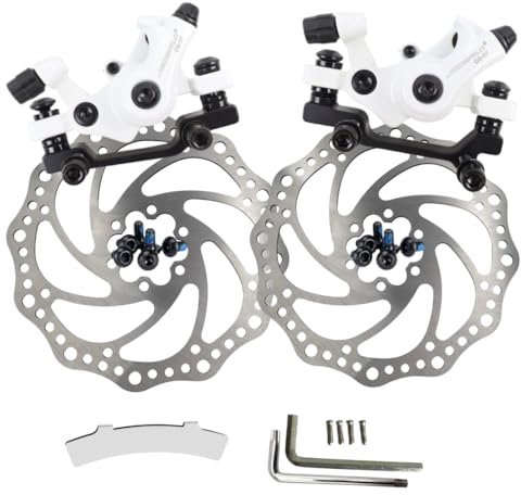 GUOFANG Bicycle Disc Brake Kit,Disc Mechanical Brake Caliper,Universal Front and Rear Disc Brake,Aluminium Outdoor Bicycle Mechanical Disc Wear Brake (White Front Rear+2Discs)