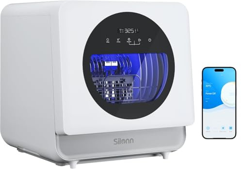 Silonn Portable Countertop Dishwasher with App Control, Mini Dishwasher with 5L Water Tank for Apartments/RVs No Hookup Needed, Dish washer with 8 Wash Programs 4 Place Settings Auto Air Dry