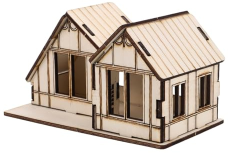 Kleiner Holzhaus Puzzle Selbstgemacht Hausmodellbausatz für Kinder, Beige | Holz, für Partydekoration und Sandkastenmodellierung, Vielseitige Nutzung als Dekoobjekt