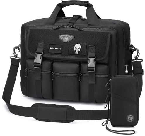 SPAHER Borsa Porta PC 17 Valigetta 24 Ore Borsa Tattica Ventiquattrore Uomo Borsa Lavoro Ufficio Laptop Computer PC Portatile Portadocumenti Cartella Briefcase Messenger Bag con Porte Carte