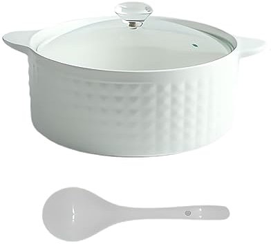 Soupière en céramique blanche pure – Cocotte à soupe à double poignée 2000 ml plat rond pour ustensiles de cuisine, pot en argile, pot en terre cuite