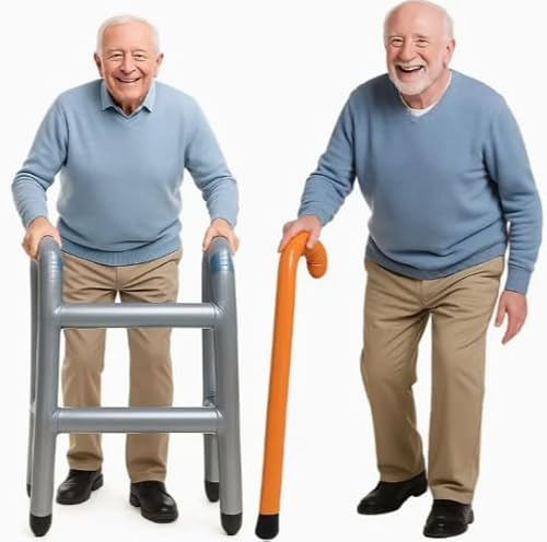 Inflatable Zimmer Frame Set - Blow Up Zimmerframe & Walking Stick/Cane | Novelty Zimmer Frame for Adults - for 60th Birthday - Funny Retirement Gifts - Joke Walking Aid Cane