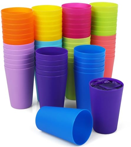 Kronabelle Lot de 60 gobelets en plastique incassables de 250 ml en 10 couleurs, parfaits pour les anniversaires, mariages, douches et pique-niques, verres réutilisables