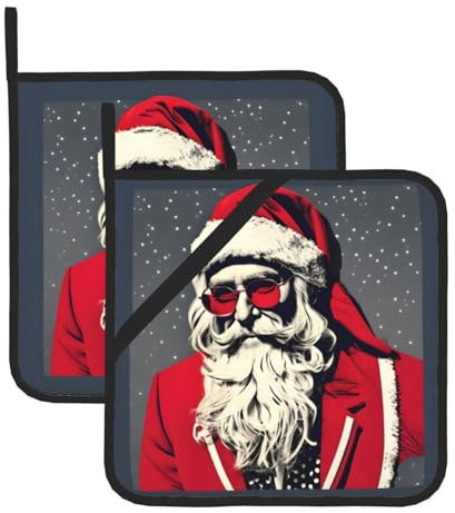 Set di presine resistenti al calore, presine per cuocere, grigliare e cucinare, design con stampa completa di Babbo Natale
