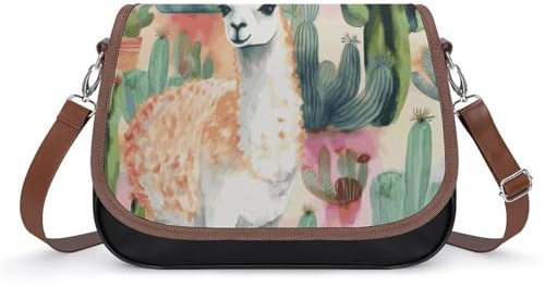 Small Crossbody Bags for Women White Alpaca Cactus Leather Shoulder Bag with Adjustable Strap Clutch Tote Handbags Stylish Hobo Purse
