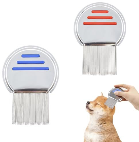 GNALIA Liendrera Piojos 2 Piezas Acero Inoxidable, Peine Para Piojos Y Liendres Eficaz, Color Rojo Y Azul, Tamaño 9.5X7Cm, Para Niños Adultos Y Mascotas