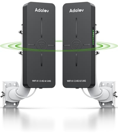 AdaLov CPE882 WiFi 6 WLAN-Bridge Outdoor, Gigabit Dualband Wireless Bridge MU-MIMO/WPA3, 5 km Punkt-zu-Punkt Netzwerkverlängerung für Gartenhaus/Werkstatt/Bauernhof, Wetterfest, Plug & Play, 24V PoE