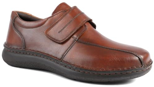 Pavers Mens Wide Fit Leather Smart Shoes in Cognac Brown - Comfortable Shoes to Walk in - Touch Fastening Adjustable Fit - Smart Casual Everyday Wear - UK Size 12