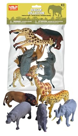 Wild Republic African Animals Polybag, Giraffe, Hippo, Lion, Cheetah, Elephant, Warthog, Toy Figures, 6-Piece