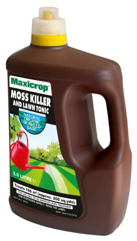 Maxicrop 86600259 Moss Killer & Lawn Tonic, 2.5L - Fast Acting 2-in-1 Moss Killer and Lawn Re-Growth Tonic - with Natural Seaweed Extract - Improves Lawn Health and Strong Rooting - Garden Care