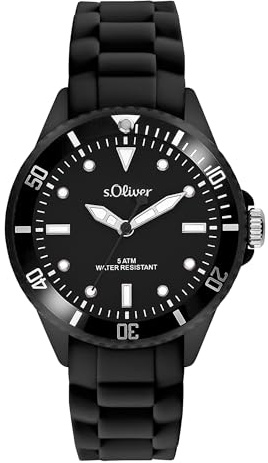 s.Oliver Armbanduhr mit Silikonband - 35 mm - Unisex Silikonuhr für Damen, Herren, Kinder und Teens - analoge Armbanduhr mit Quarzwerk - hoher 5 ATM wasserdicht - Kratzfest
