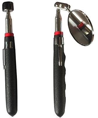 2-teiliges Pick-Up Werkzeugset: Teleskop-Magnetheber mit heller LED und flexibler Inspektionsspiegel | Unverzichtbares KFZ- & Werkstatt-Zubehör zum Bergen von Schrauben