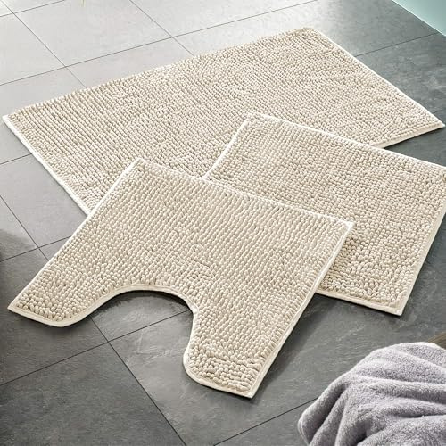 WohnDirect Alfombra Baño Crema 45x45cm con Recorte para el Inodoro • Alfombrilla baño Antideslizante y Lavable • Cómoda Y Súper Absorbente