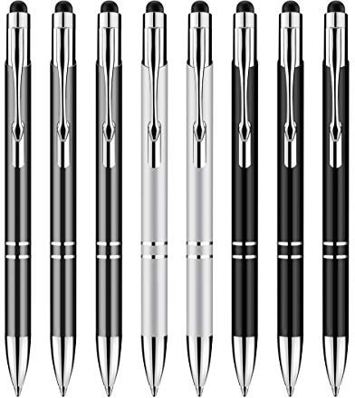 Eingabestift, 8 Stück Zoonnis 2 in 1 Universal kapazitive Stylus Stifte für Touch Screens Gerte,Hochempfindlich für Apple iPad iPhone Tablets Kindle Samsung Galaxy,Kugelschreiber(Schwarz+Silber+Grau)