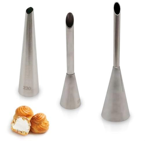 3 Pcs Filling Piping Tip Set – Easy-to-Use & Clean Stainless Steel Pastry Filling Tip for Cream Puff, Deviled Egg Piping Tool, Donut & Eclair Decoration – Different Sizes, Lightweight & Durable