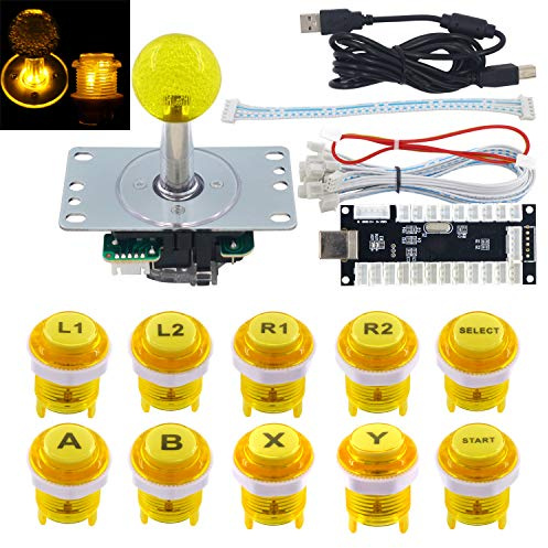 SJ@JX Arcade Game LED DIY Kit Mechanische Tastatur Schalter Arcade LED Knopf LED Joystick Controller Zero Delay USB Encoder für PC MAME Retropie Jamma gelb