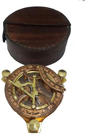 Nautische Sonnenuhr-Kompass, Vintage-Stil, mit handgefertigter Lederhülle, gratis