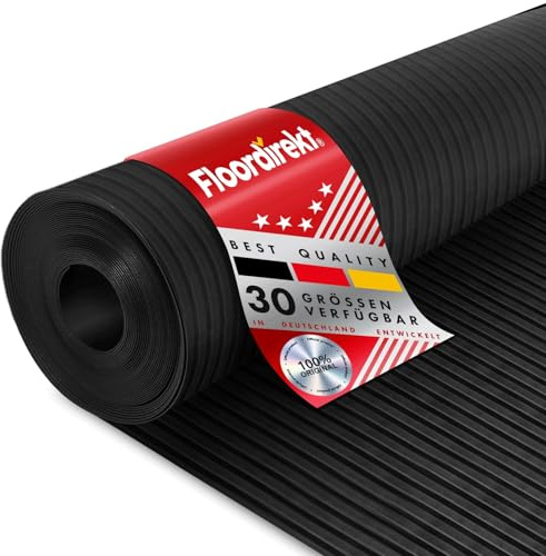 Floordirekt Gummiläufer Bodenmatte Gummimatte Breitriefen Stärke: 6 mm Antirutsch Matte (100 x 600 cm)