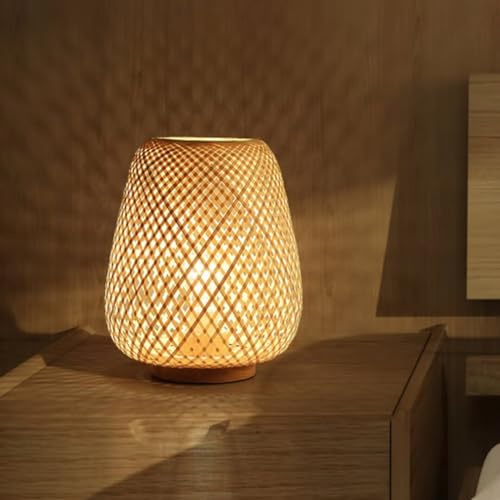 GUANSHAN Bambusweblaterne Tischlampe Nachttischlampe Japanischer Stil Nachtlicht Dekorative Tischlampe Tischbeleuchtung Bambus Lampenschirm für Schlafzimmer, Wohnzimmer
