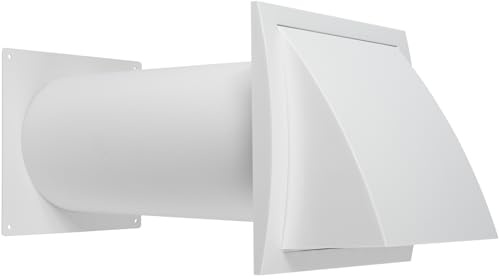 Ventilationssats med genomgående vägg – justerbar – Louvered torktumlare ventilationshuva med rör- och kanalkontakt – vit – plast – med inbyggd tyngdkraftsdämpare