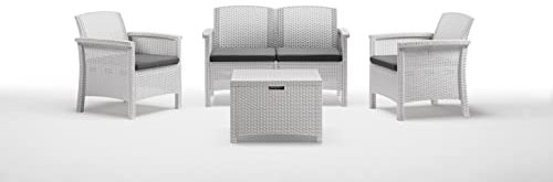 BICA Set Venezia 2 - Set Mobili da Esterno 2 Poltrone, 1 Sofa 2 posti, Tavolino Contenitore e Cuscini per la Seduta, Bianco