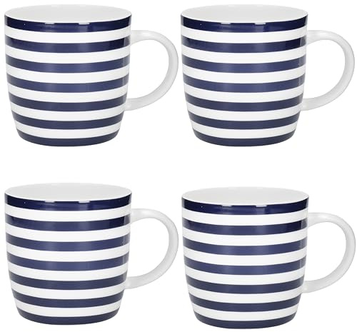 KitchenCraft Set of 4 Blue and White Striped Coffee Mugs
