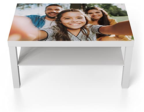 DEQORI personalisierter Glastisch mit Foto | weiß groß 90x55 cm | eigenes Bild| ausgefallener Beistelltisch aus Glas | Hochglanz Couchtisch fürs Wohnzimmer | moderner Couch Tisch mit Design