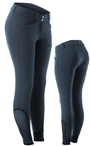 Equinavia Astrid Womens Silicone Full Seat Breeches | Mid Rise Riding Pants with Phone Pockets - Moon Indigo Blue/Navy - 24