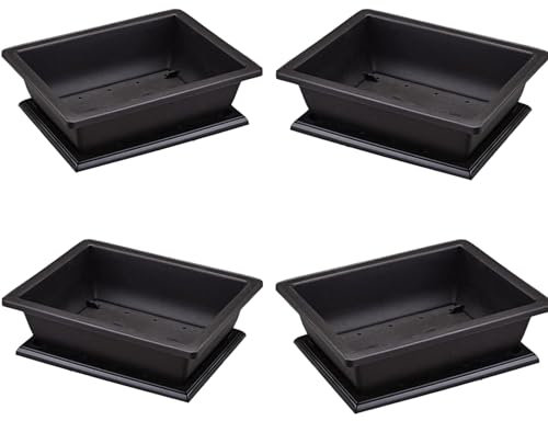Molyorch 4 Stück BonsaiTrainingstöpfe mit Tablett Blumentopf, Quadratischer Sukkulente Topfpflanzen Pflanztopf, für Garten, Bonsai Pflanzen Pflanztopf (23 * 17cm)