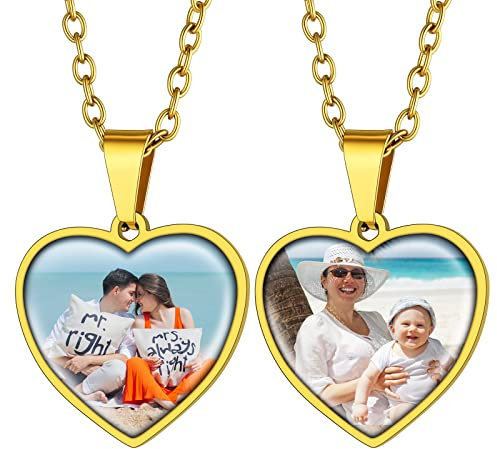 Supcare Herren Personalisiert Doppelseitig Foto Erkennungsmarke Dog Tags Halskette 316L Edelstahl Gravur Anhänger Militär Police Armee Kette für Frauen Jungen mit Geschenkebox Herz-Gold