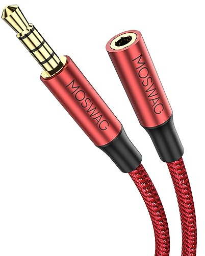 MOSWAG 3.5mm Male to Female Extension Cable with Microphone Stereo Audio Adapter Nylon Braided Compatible for Home/Car Stereos Smartphones Headphones Tablets Media Players and More