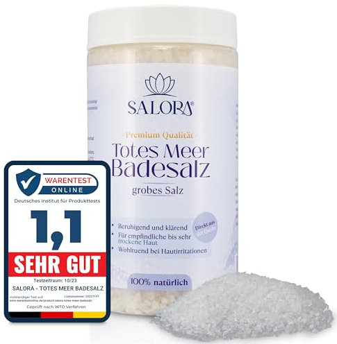 Salora ® Original Totes Meer Badesalz 2,5 Kg [Frei von Zusatzstoffen] - Premium Meersalz Badesalz aus Jordanien - Vollbad oder Fußbad Salz mit Peeling Effekt