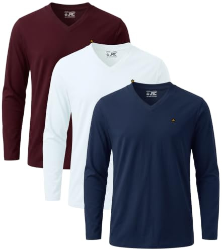 JRC Just Royal Clothing Pack of 3 Mens Long Sleeve V-Neck T-Shirts, Casual Vee Neck Tops