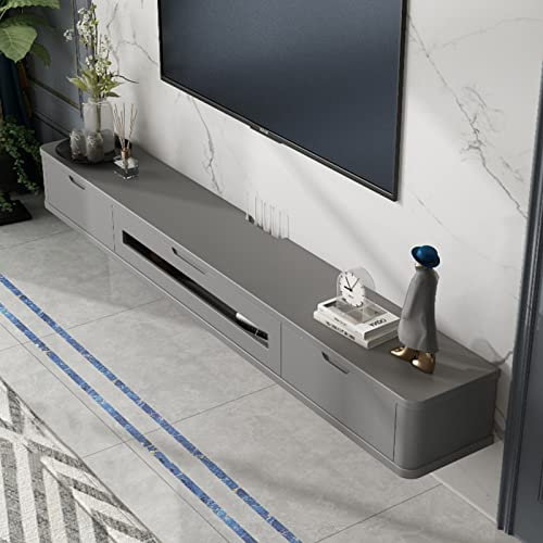 Wall Mounted Tv Unit Floating Tv Stand Wall Mounted - Tv Cabinet Entertainment Center Media Console Storage Shelves for Av Receiver/Xbox/Cable Boxes/Gaming Systems,Pine/D/140Cm