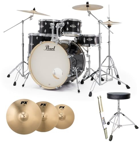 Pearl Export EXX725Z/C31 Schwarz + Sabian Becken Set + Drum-Hocker + keepdrum Drumsticks