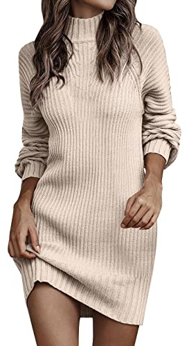 Generisch Strickkleid Damen Herbst Winter Langarm Elegant Pulloverkleid Baumwolle Knielang Winterkleid Sexy Langarm Wollkleid Oversize Pullikleid Casual Herbstkleid Pullover Kleid