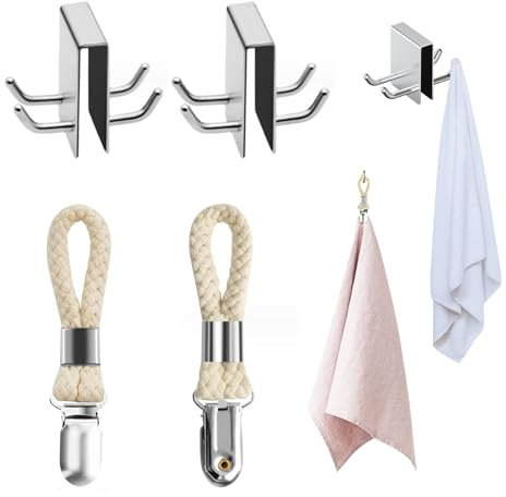 KHIRY Gancio da Parete per Doccia Set di 4, Gancio per Asciugamano Porta Rasoio con Cuscinetto di Protezione per Spugna, Gancio da Parete per Doccia in Acciaio Inox per Vetro di Spessore 11-12 mm