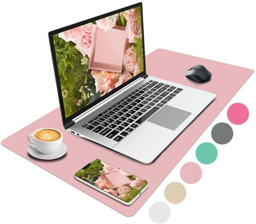 Niviy Leather Desk Mat in Pink, Non-Slip PU Mouse Mat Large Desk Protector Pad Desk Accessories, Waterproof Desk Writing Mat Mouse Pad for Home and Office Accessories (60 x 35 cm)