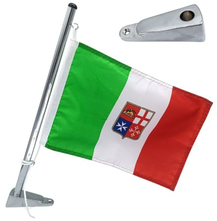 Shop SoftAir Mástil portabandista porta bandera de acero inoxidable 35 o 50 cm con soporte o para púlpito para embarcaciones barco yate bandera italiana incluida (con soporte de fijación, 35 cm)