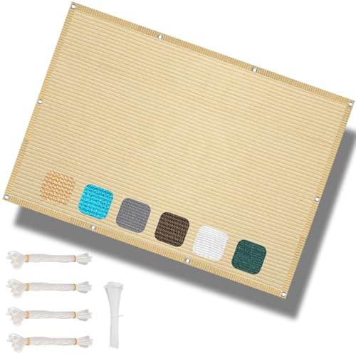 Tenda a Vela Parasole 2 x 7 m Rettangolare 98% Anti-Uv Rete Ombreggiante Antistrappo Antivento Prova di Sole per Auto Cane Serra Giardino Pergola, Color Crema