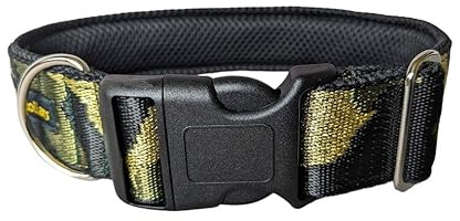 Camouflage Hundehalsband extra breit 4cm, weiche Polsterung, Military-look Klickverschluss einstellbar komfortabel, olive-gold-black (bis 48cm)