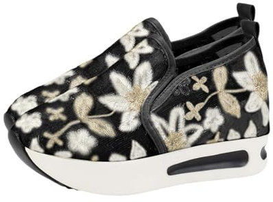 Woaikeyu Baskets Chaussures Mode été Femmes Rétro Brodées Compensées Maille Respirantes Outdoor léger Confortable Décontractées Chaussures Femmes (Black, 38)