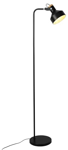 TEKLED® LED Floor Lamp | Minimalist Adjustable Rotatable Lampshade with Wooden Accent | Replaceable E27 Edison Screw Bulb Holder | for Home Living Room Bedroom Reading Corners Workspaces - Black