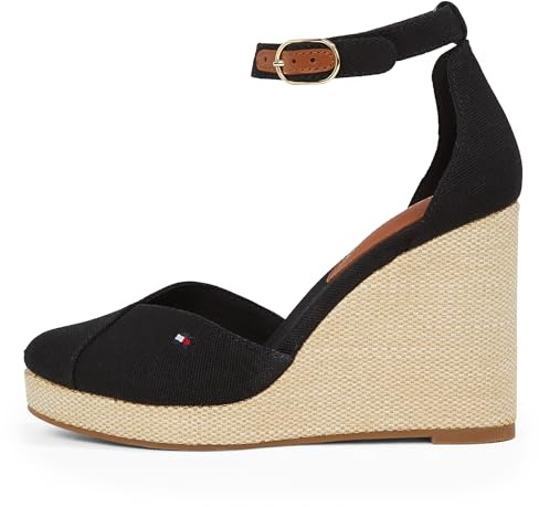 Tommy Hilfiger Damen Wedge Sandalen Flag Closed Toe mit Knöchelriemen, Schwarz (Black), 39