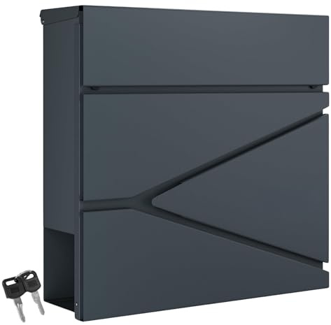 DIVID® Briefkasten mit Zeitungsfach (MD 021 B)/ DIV-304 | Wandmontage inkl Schrauben und Dübel | Wandbriefkasten inkl. 2 Schlüssel | Moderner Briefkasten zum abschließen | (Schwarz)