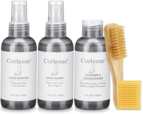 CORLEOAE Schaffell und Wildleder Schuhreiniger Pflegeset Imprägnierspray Tiefenreinigungslösung Schuhschutz Spary Boots Pflegeset Hausschuhe mit Radiergummi und Bürste, Weiss/opulenter Garten, Uni