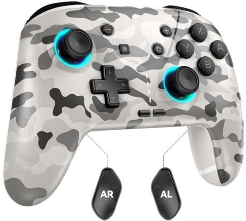 Ligame Switch Controller, Wireless Gamepad Compatible with Switch/Lite/OLED, Windows, Android and iOS, Support to Programming/Turbo/Motion/Wake-up/RGB Functions, White Camouflage