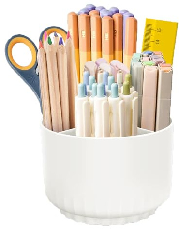 Ritte 360 Grad Drehbar Stiftehalter, Rotierende Stiftehalter Schreibtisch Organizer mit 5 Fächern Für Büro Schule Bleistift und Andere Schreibwaren Aufbewahrung (Milchig Weiß)